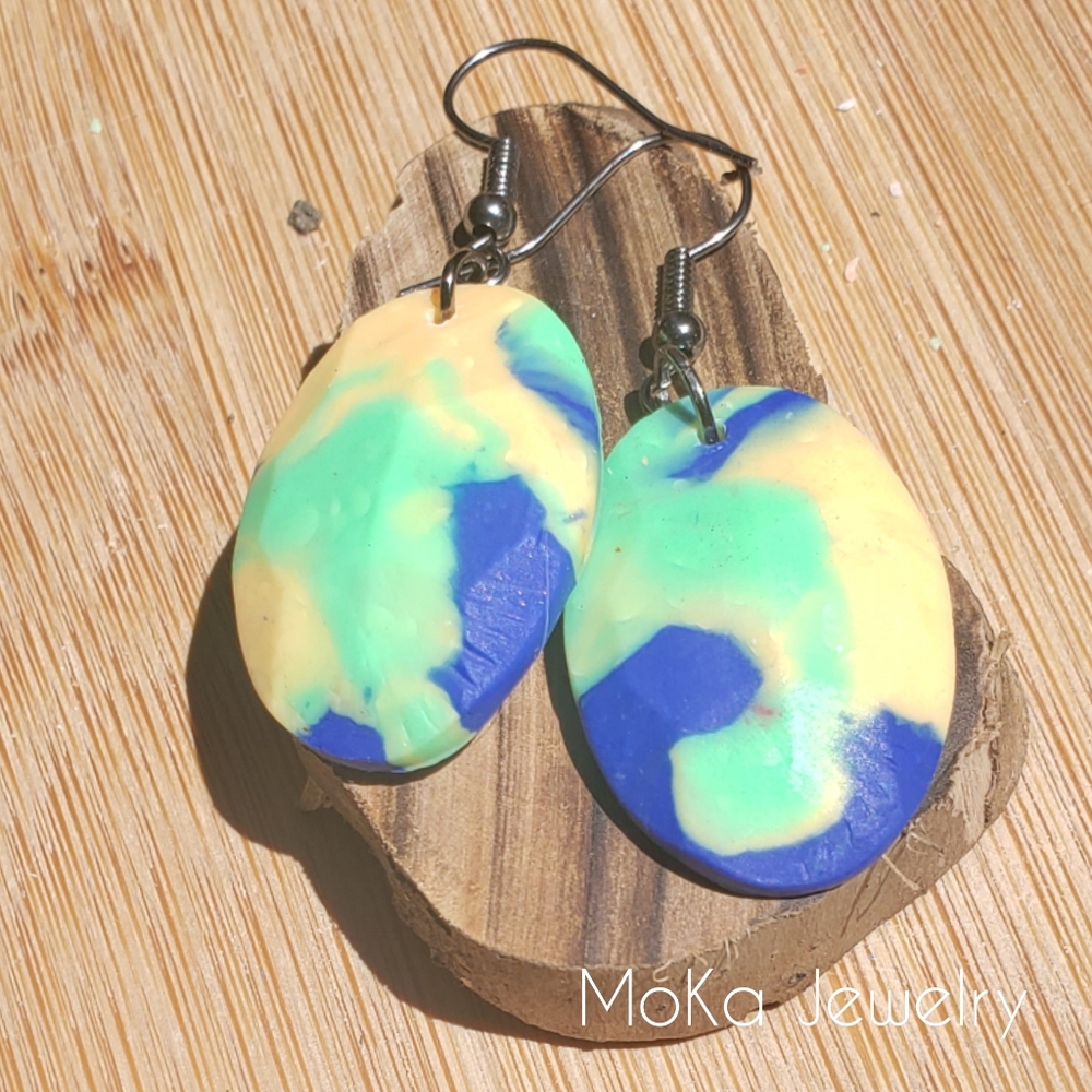 Handmade Polymer Clay Earrings- Oval Electric Lime